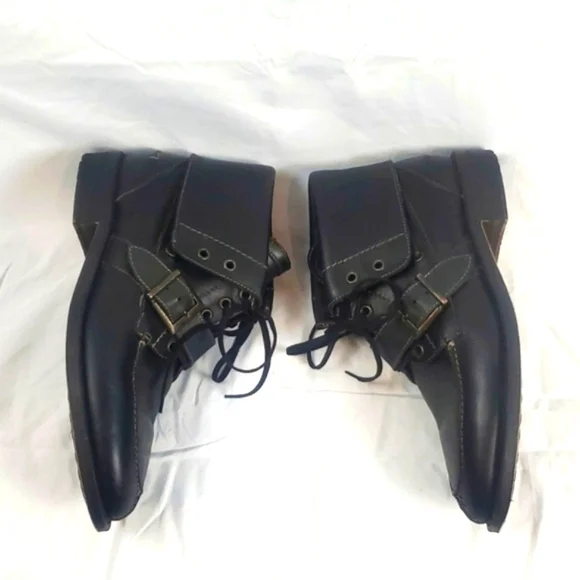 Vintage Johnston & Murphey Black Leather Foldover Boots With Buckle - Picture 4 of 10